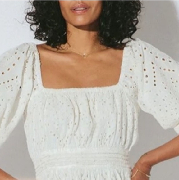 CleoBella Aria Mini Dress White Small Long Sleeve Embroidered Eyelet Tasseled - Picture 5 of 7